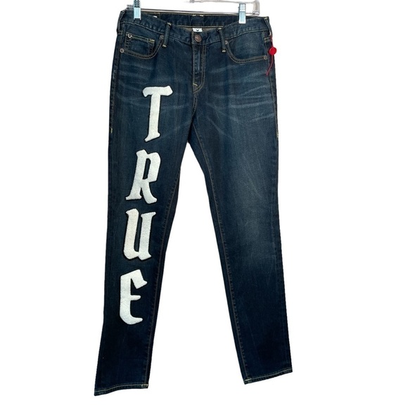 NWOT True Religion Women's Cameron Patch Slim Boyfriend Jeans, Size 27